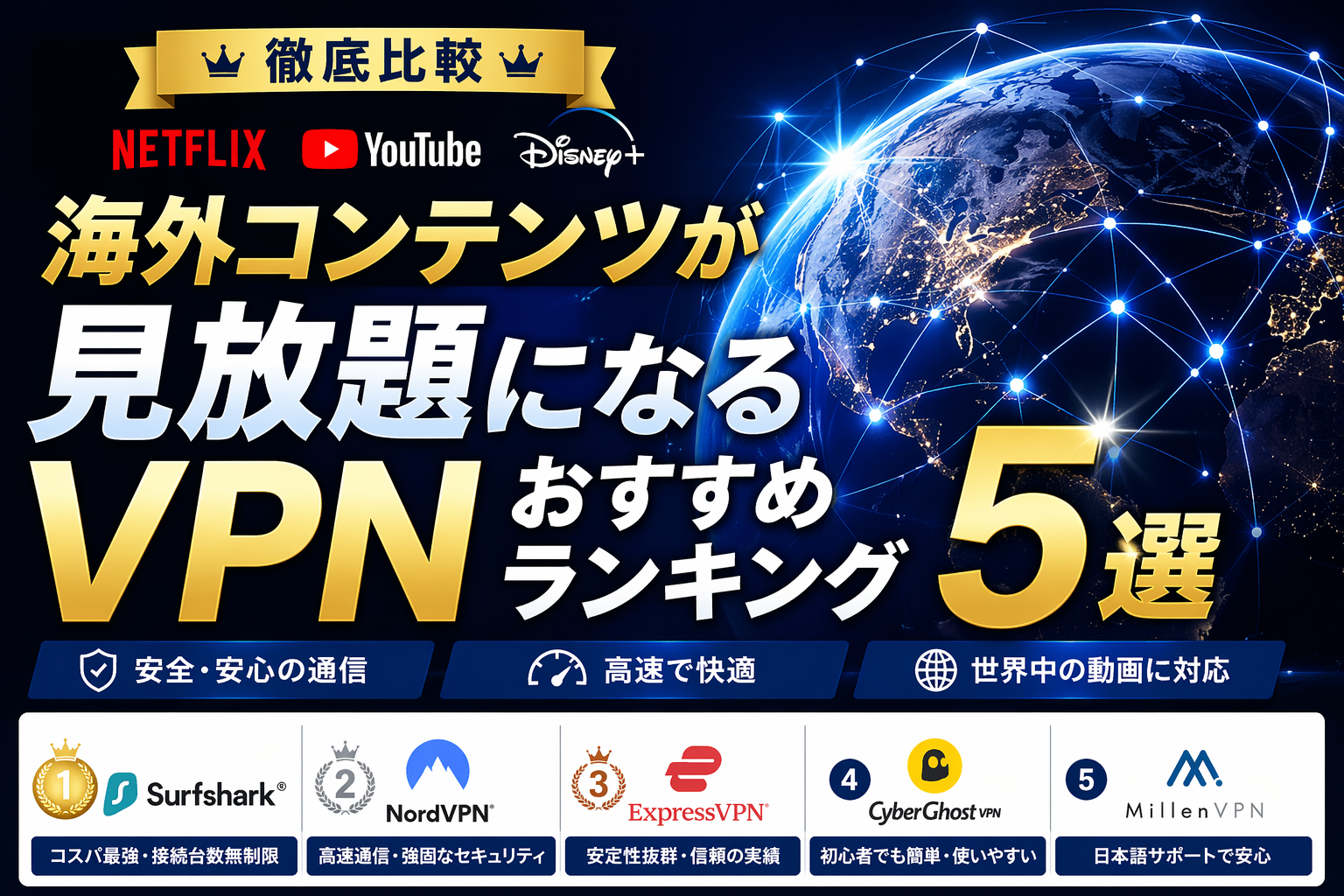 【徹底比較】海外コンテンツが見放題になるVPNランキング5選|安全性と速度で選ぶならこれ